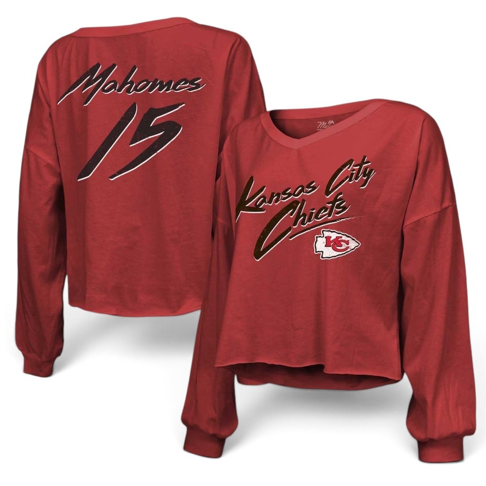 Patrick Mahomes Kansas City Chiefs Off-Shoulder Crop Top Women L Long Sleeve NEW